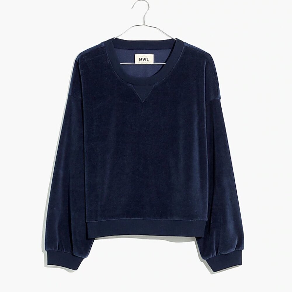 Madewell MWL Navy Blue Plush Velour Crewneck Sweatshirt